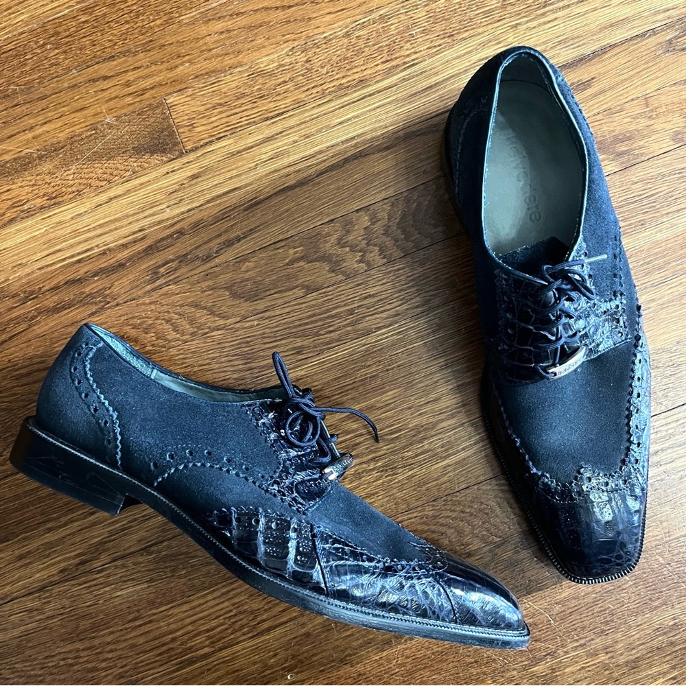 Belvedere Crocodile Oxford wingtip shoes men’s 9 black pergola NICE